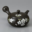 常滑急須 黒泥平型桜(帯アミ) 17×14.5×7.5cm 330cc