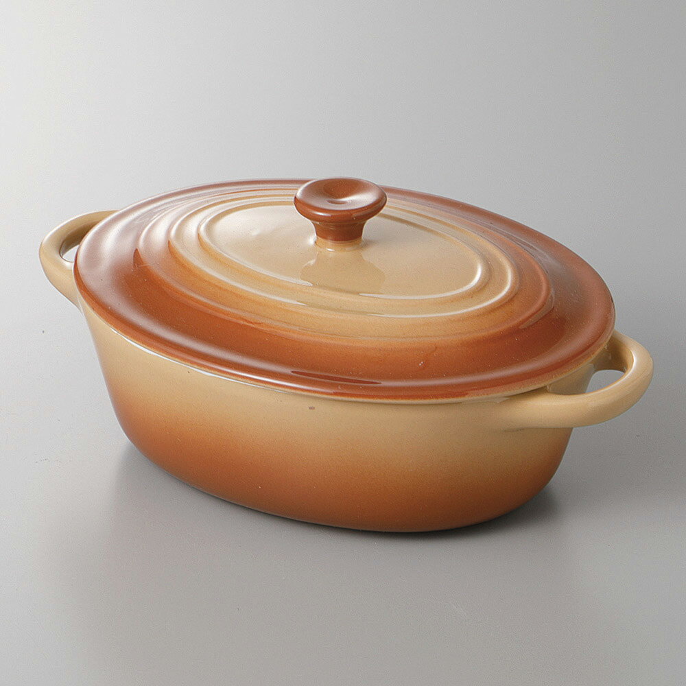 美濃焼 耐熱食器 Sha・La・Laオーバルキャセロール茶（大）　（Y－2） 20×12×9cm