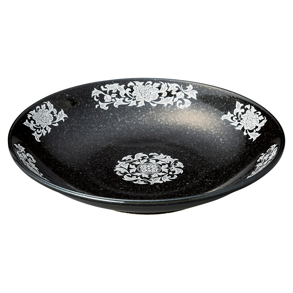 美濃焼 黒白盛牡丹 黒白盛牡丹　24．5cm深皿
