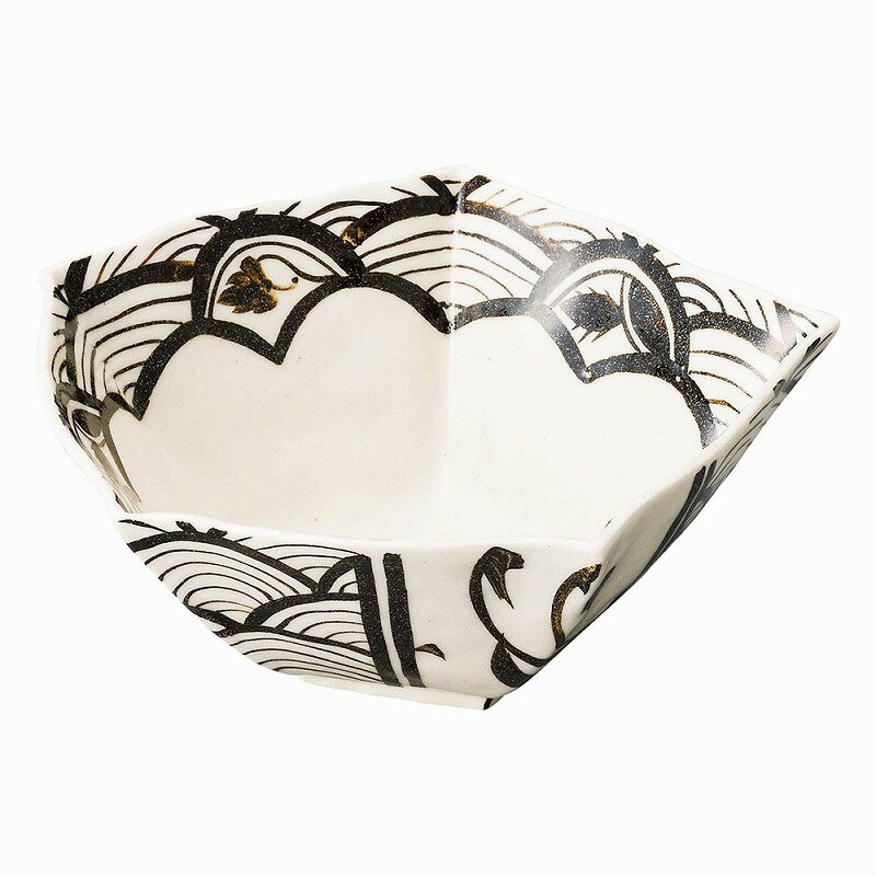 弥七田黒織部五角盛鉢