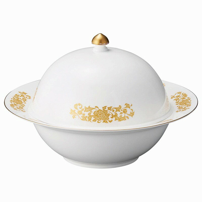 金彩唐草（最高級ボーンチャイナ）　蓋付スープボール