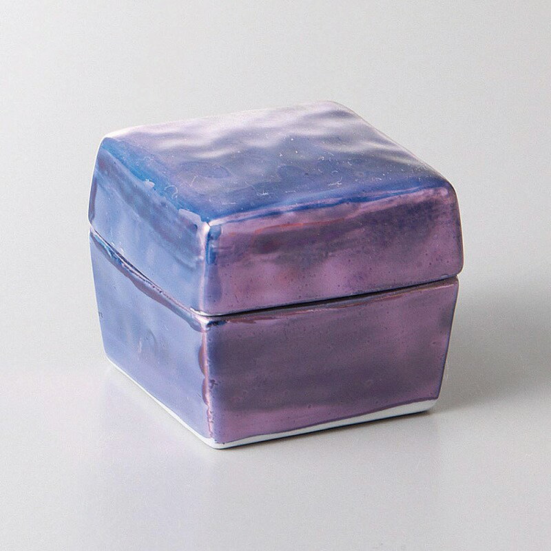 宝石　パープル内外彩角蓋物