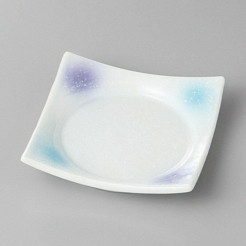 二色吹（紫・青）淡雪四方皿(3)