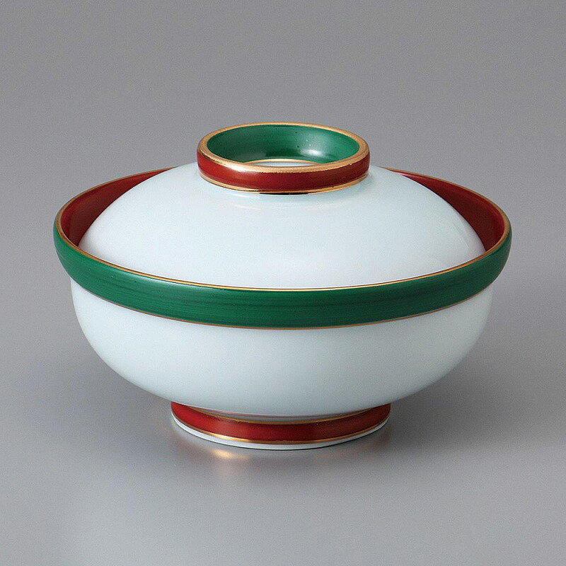 有田焼　渕赤巻グリーン蓋物