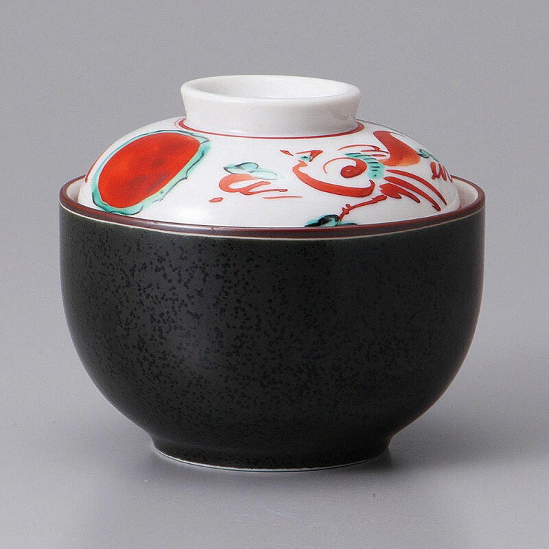 黒結晶赤絵花鳥小煮物碗