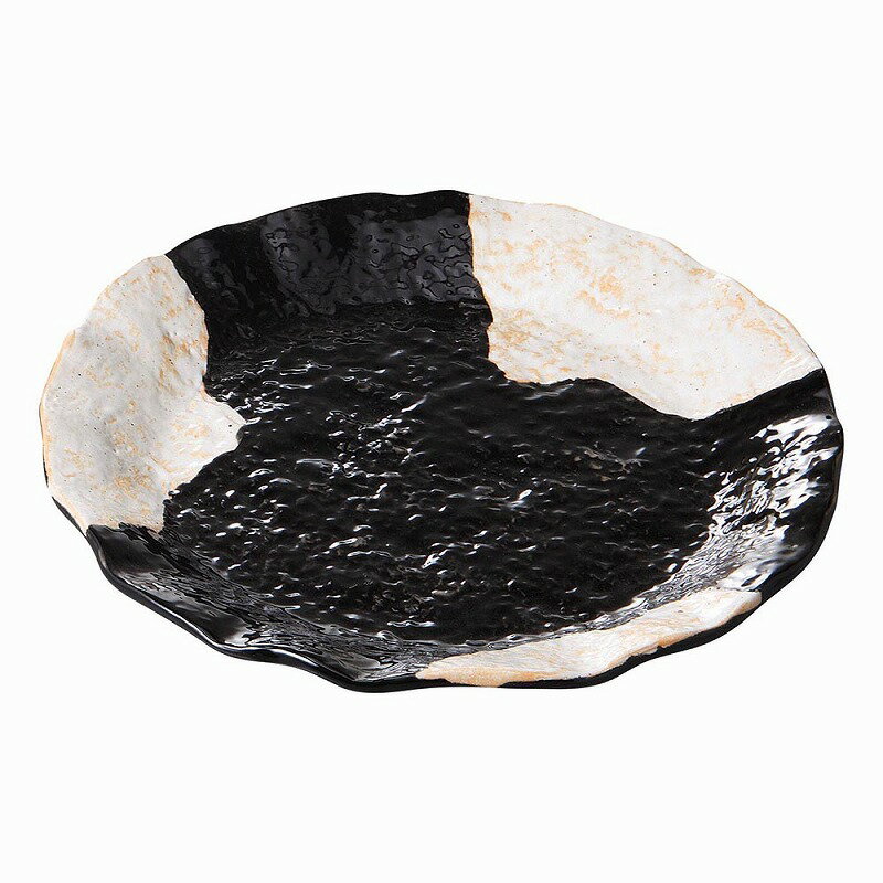 黒織部波渕大皿