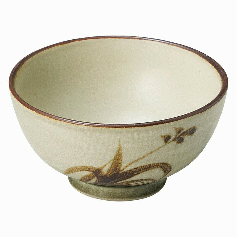 織部流し芦絵茶碗