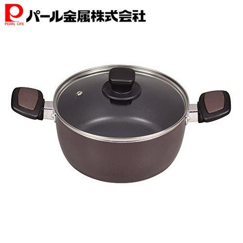 パール金属 両手鍋 20cm ガラス鍋蓋付 IH対応 フッ素加工 ニューチャコ HB-1669