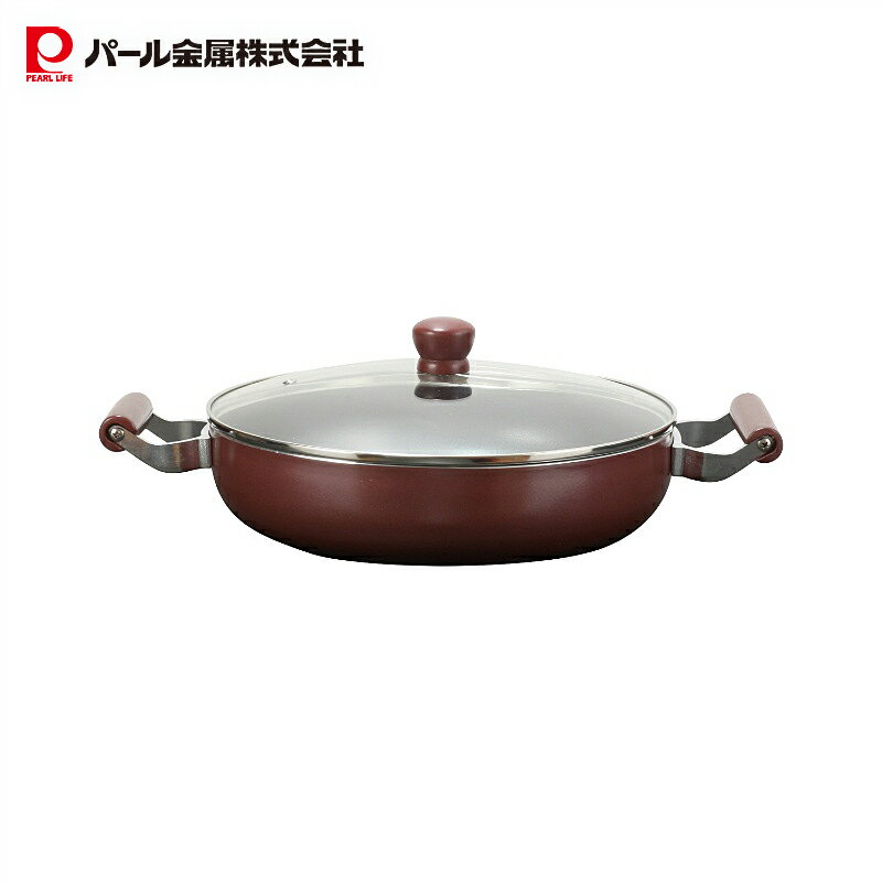 パール金属 鍋 両手鍋 大型鍋 30cm 浅型 IH対応 ガラス蓋付 ふっ素加工 カレー シチュー 煮物 メガサイズ HB-6673