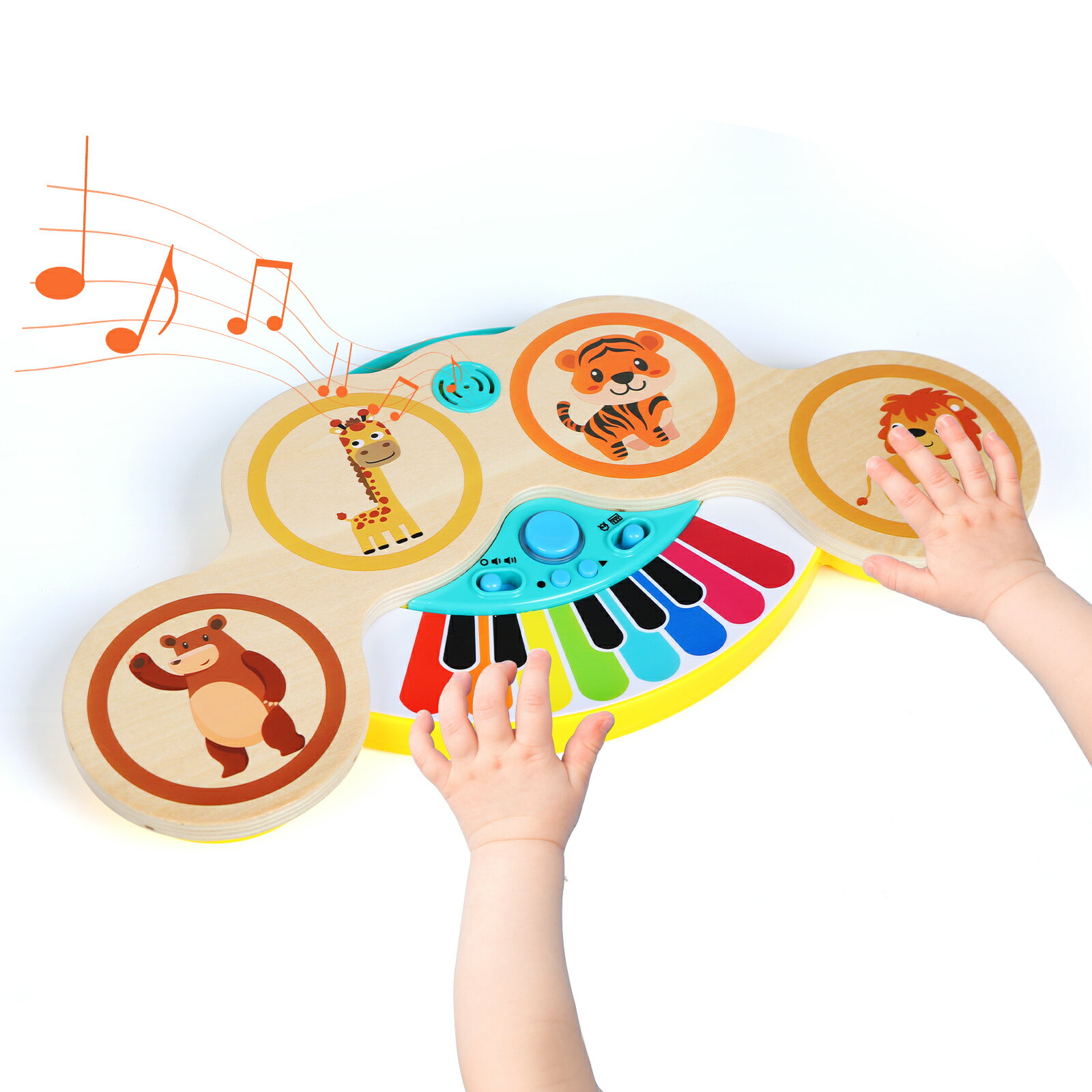 CuteStone ピアノ おもちゃ 木製 ドラム おもちゃ ミニピアノ 楽器玩具 4種類ドラムモード 6曲の音楽 音量調整 録音再生 知育 音感 教育 練習 室内 遊び 子供 幼児 誕生日 1 歳 2 歳 3 歳 4 歳 5 歳 6 歳 子供 ピアノおもちゃ