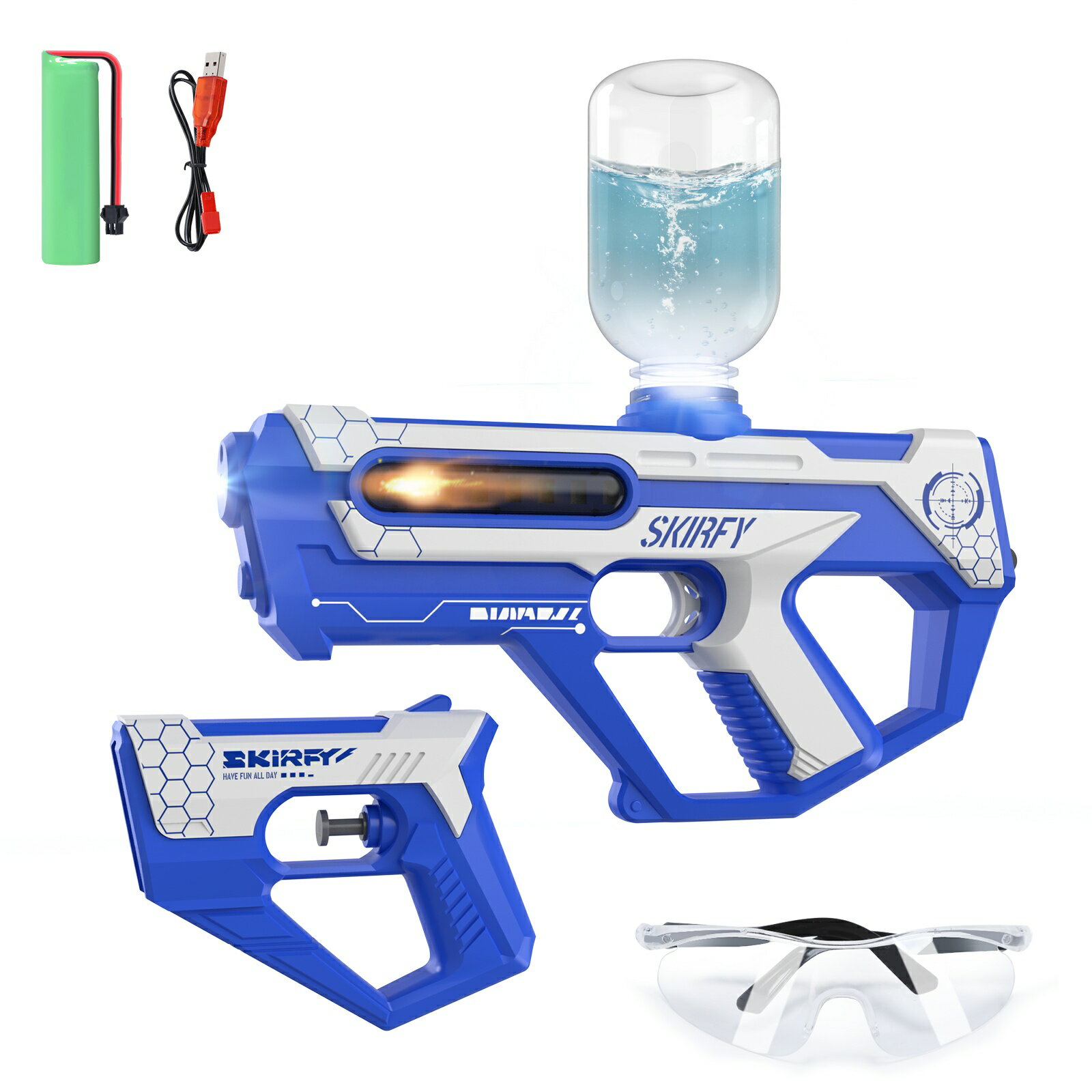 水鉄砲 電動ウォーターガン 水遊び おもちゃ 電動水鉄砲 2in1合体式水鉄砲 2本変身可 親子両用 自動給水 LEDライト 高速連発 超強力飛距離 大容量バッ...