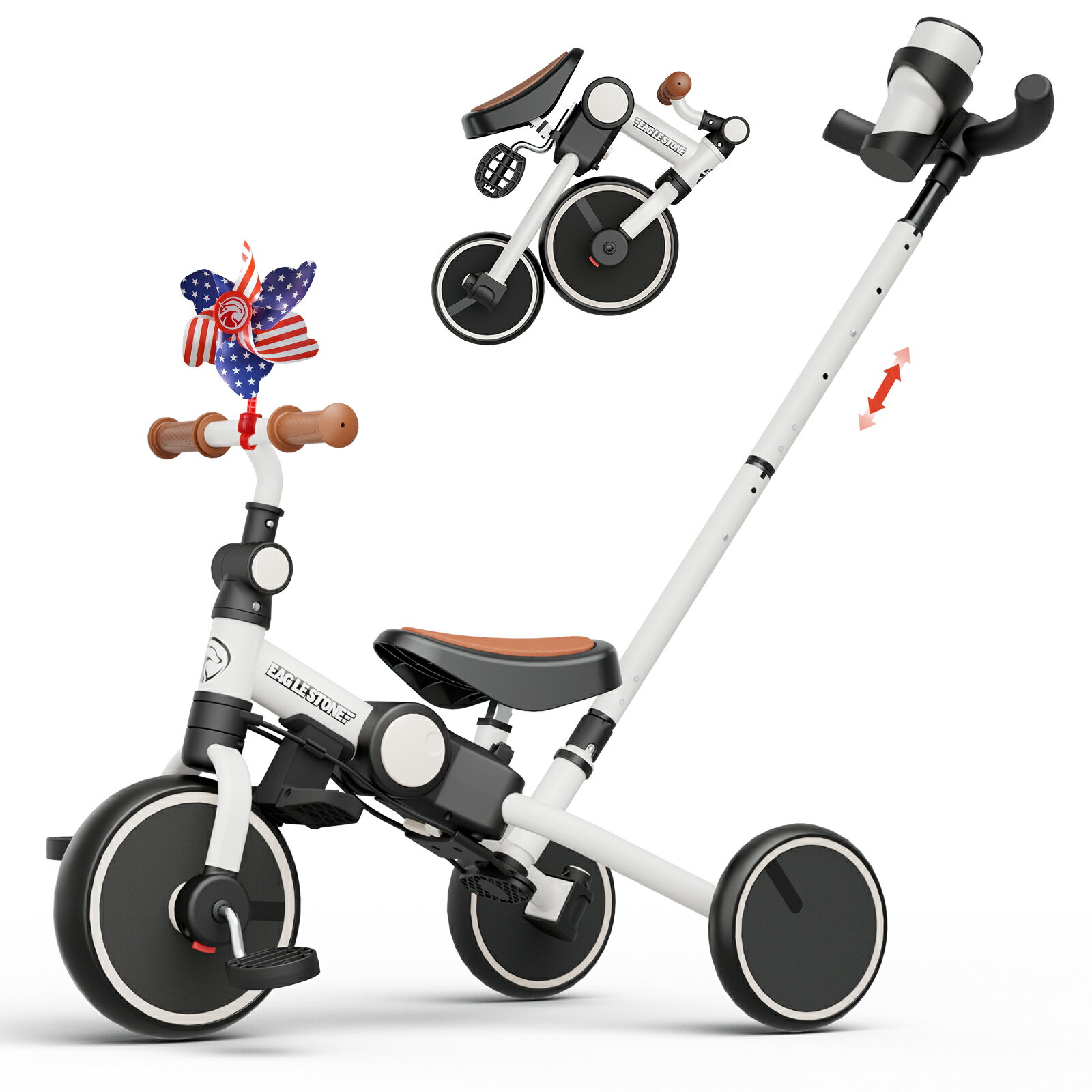 【マラソン限定】子供用三輪車 5in1 三輪車 手押し棒付き おりたたみ式 手押し 多機能三輪車 キッズバイク ペダルなし自転車 乗用玩具 コンパクト収納 カッ...