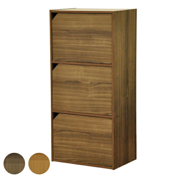 カラーボックス 3段 扉付 収納ラック 約幅42cm （ 送料無料 本棚 扉 ドア付き シェルフ リビング収納 収納棚 カラボ 収納 絵本収納 漫画収納 コミック収納 木目 ブラウン ナチュラル おしゃれ ）のサムネイル