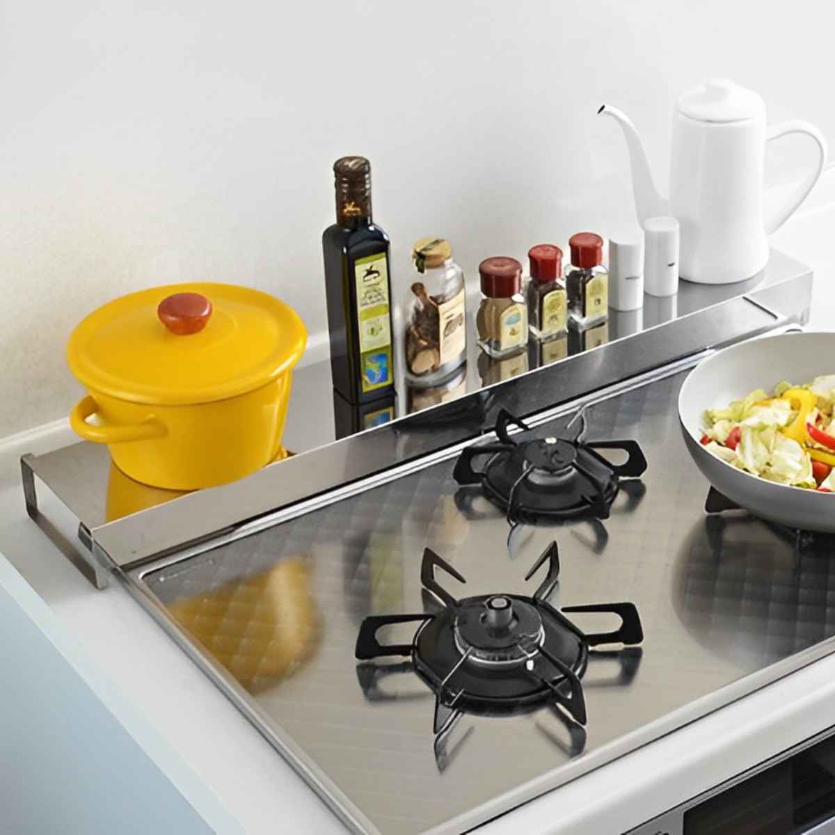 排気口カバー コンロ奥ラック コンロ奥カバー＆ラック 幅75cm用 （ ステンレス 日本製 75cm 油はね防止 油はねガード 汚れガード 調理汚れ防止 排気口用カバー コンロ奥カバー 汚れ防止 防汚カバー キッチン用品 幅75 ） livingut-10087250 リビングート 楽天市場店 サンプル画像3
