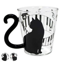マグカップ ペア 300ml 黒猫 マグカップル ガラス コップ 食器 ( 電子レンジ対応 カップ マグ 耐熱ガラス 猫 ねこ 持ち手 ハート 耐熱 ネコ おしゃれ かわいい コーヒー 紅茶 タンブラー )