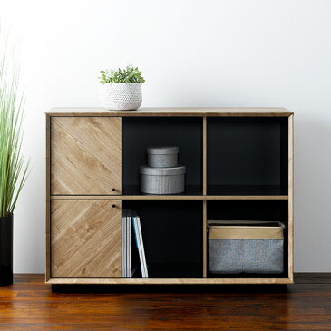 リビングボード ワイドラック 矢貼りデザイン アロー 幅115cm ( 送料無料 本棚 ラック シェルフ 収納棚 扉付き 木製 ブックシェルフ 収納 家具 リビング収納 扉付きラック かっこいい おしゃれ 115cm 幅115 )