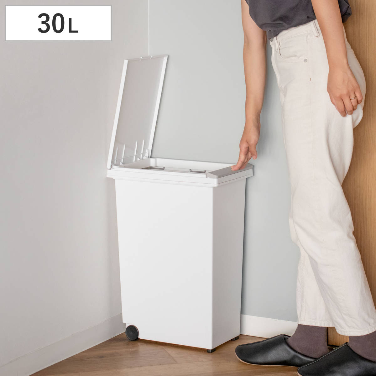 ゴミ箱 30L エバン プッシュペールホワイト プッシュ式 キャスター付き （ ごみ箱 30リットル ワンタッチ ふた付き 縦型 スリム キッチン シンプル EBAN 袋止め付き 袋が見えにくい ダストボックス ） livingut-10220256 リビングート 楽天市場店 パッケージ画像