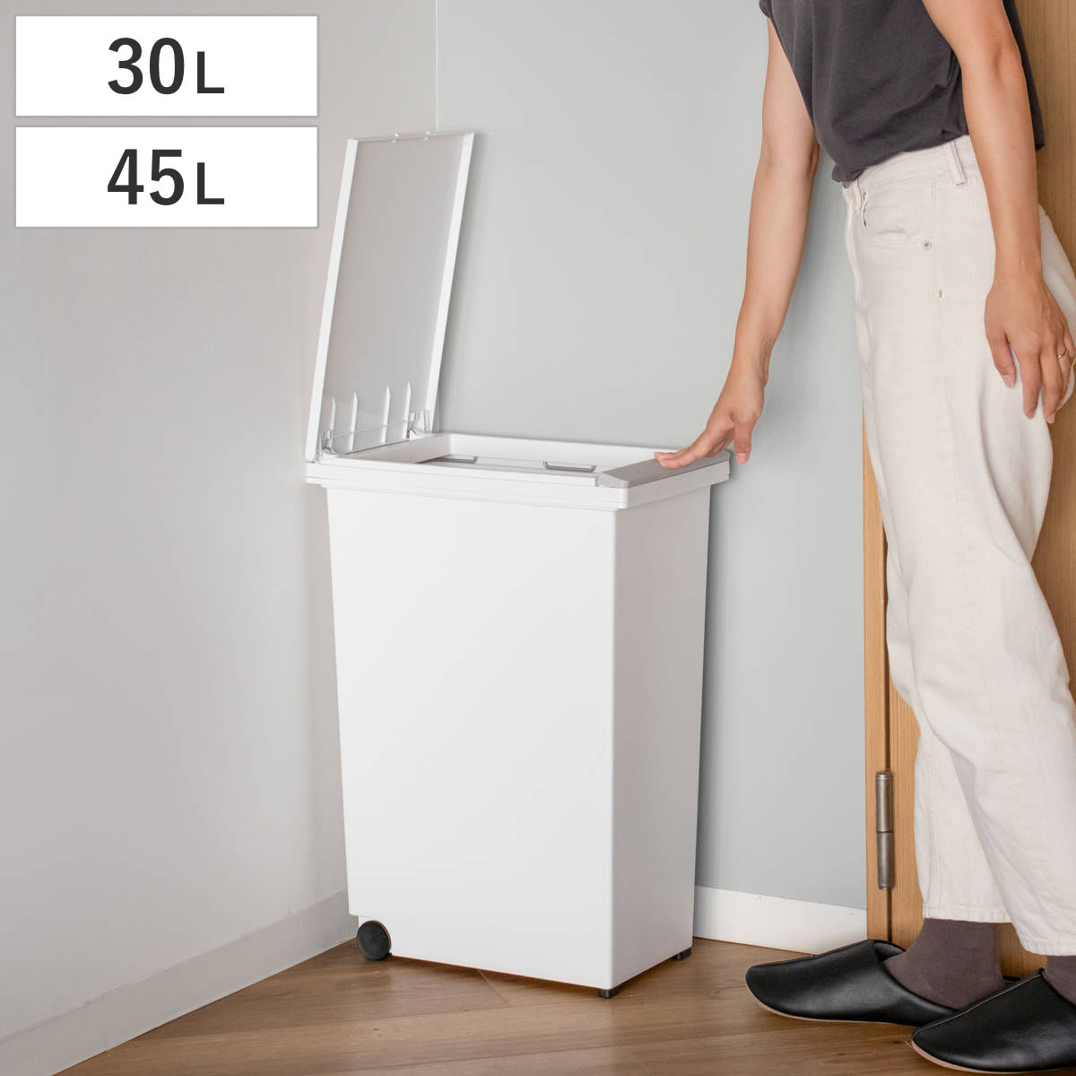 ゴミ箱 30L 45L エバン プッシュペールホワイト プッシュ式 キャスター付き （ ごみ箱 30リットル 45リットル ワンタッチ ふた付き 縦型 スリム キッチン シンプル EBAN 袋止め付き 袋が見えにくい ダストボックス ） livingut-10220257 リビングート 楽天市場店 パッケージ画像