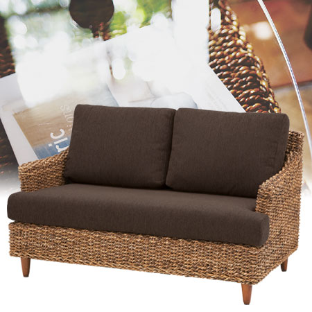 ソファ 2人掛け アジアンテイスト アバカ材 クラール 幅120cm （ 送料無料 クッションソファ ...