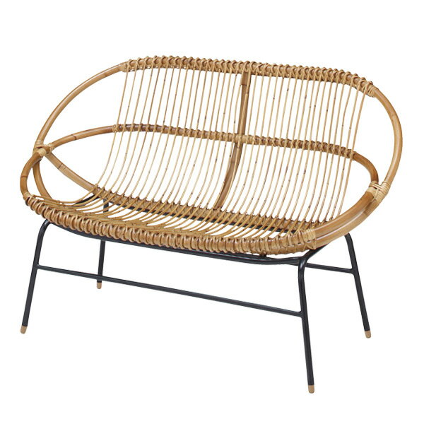 ラタンチェア 2人掛け ラブチェア アイアンフレーム 籐家具 幅119cm （ 送料無料 チェア 椅 ...