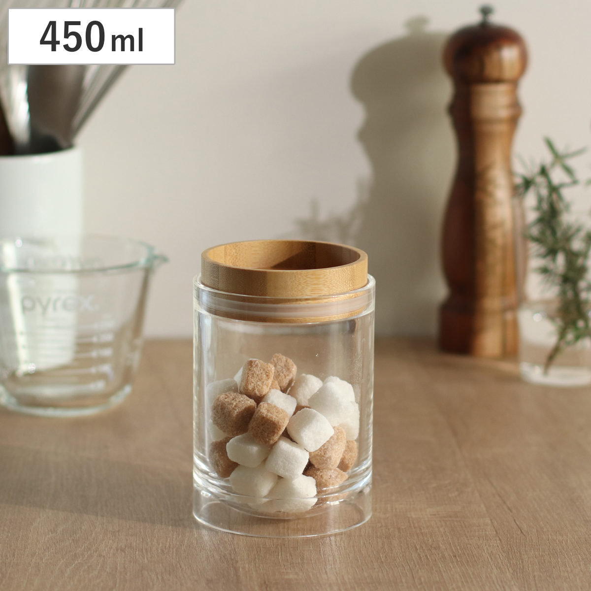 Plastic Storage Containers - 保存容器 450ml 重なるキャニスター バンブー （ キャニスター 密閉 プラスチック 0.45L 竹 保存 容器 ケース スタッキング 積み重ね ストッカー 食品保存容器 スパイスボトル フードストッカー 食品保存 丸型 シリコーン弁付き ）