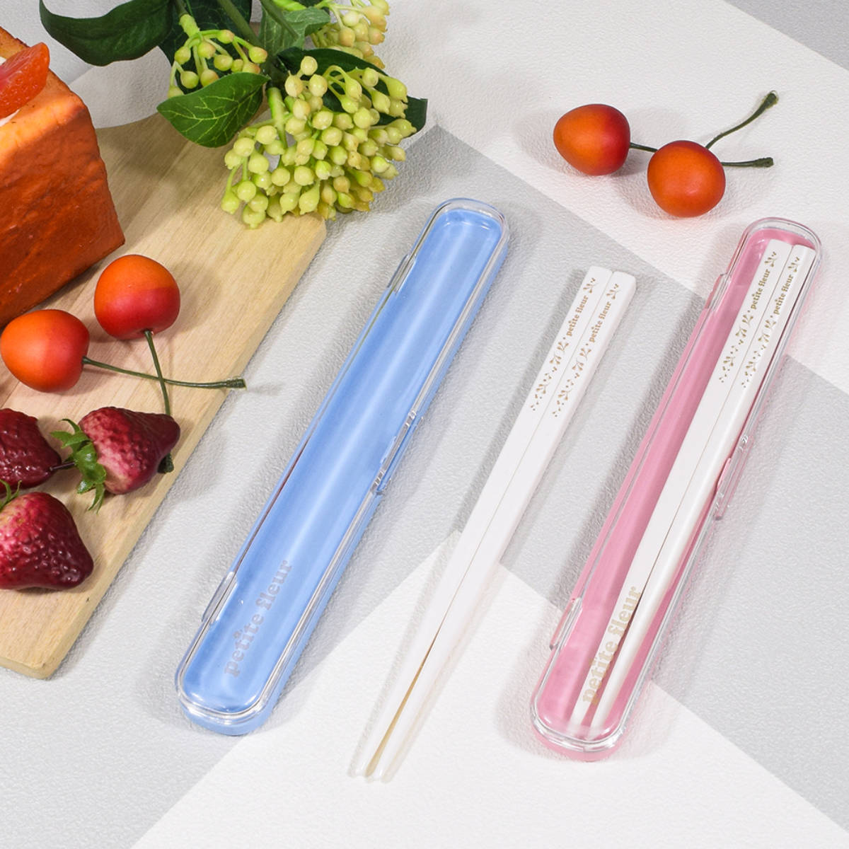 箸箱セット プチフルール 18cm プラ箸 & ケース ( 箸 箸箱 セット お弁当 カトラリー カトラリーセット 日本製 弁当 弁当用 箸ケース カトラリーケ...