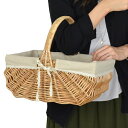 ピクニックバスケット かごバッグ 煮柳バスケット ふたなし 布付き ( カゴバッグ 天然素材 角型 かわいい インテリア雑貨 内布 編み )