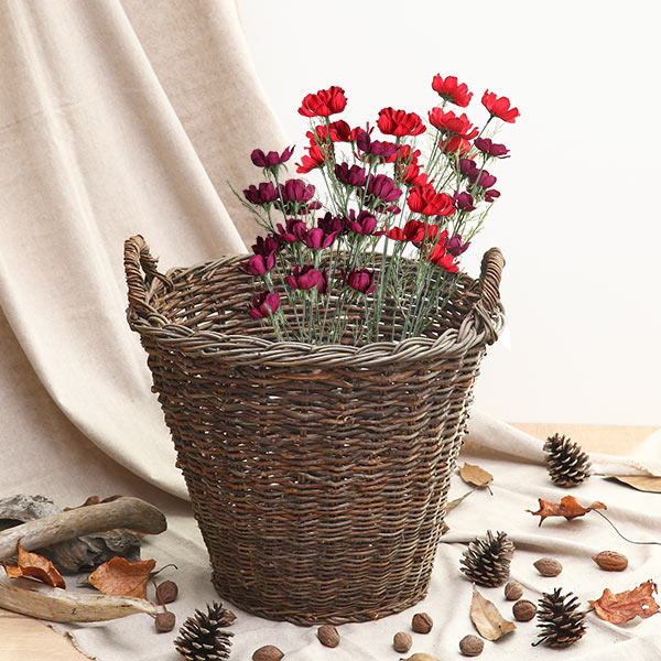 【先着】最大400円OFFクーポン有！ 籐かご 自然のままのカゴ 直径42×高さ35cm （ 送料無料 ラタン 籐 バスケット カゴ 持ち手付き プランターカバー 収納 収納ボックス 自然素材 ナチュラル プランター カバー おしゃれ ）のサムネイル