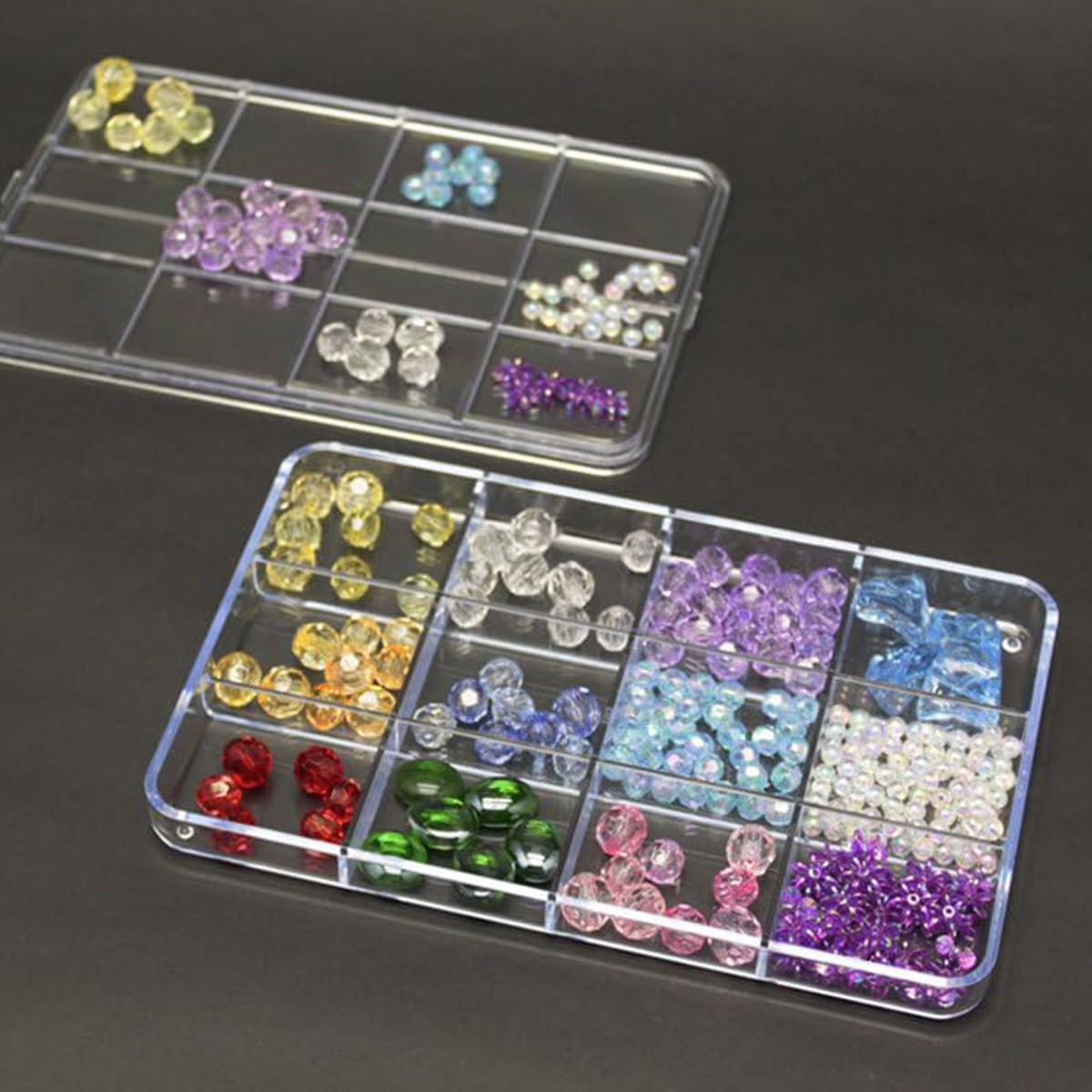 ビーズパレット パーツケース フタ付き 12マス 幅14.9×奥行23.1×高さ2.7cm （ 収納 ケース ビーズケース クリア 透明 12分割 プラスチック 小物収納 小物入れ 小物ケース 小物 アクセサリー パーツ 仕分け 小分け 日本製 ）