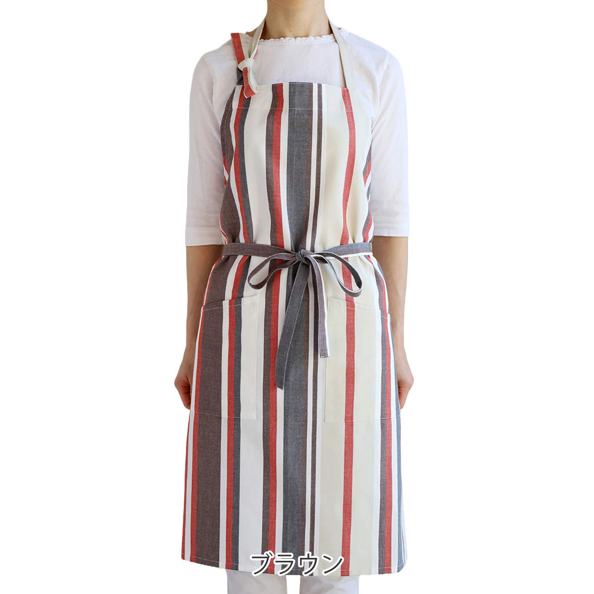 エプロン atelier Nuuit ストライプ （ アトリエヌイ 台所エプロン おしゃれ ポケット付き 綿100％ 首掛け 胸当てエプロン 大人用 マルチストライプ かわいい 腰ひも レディース ）