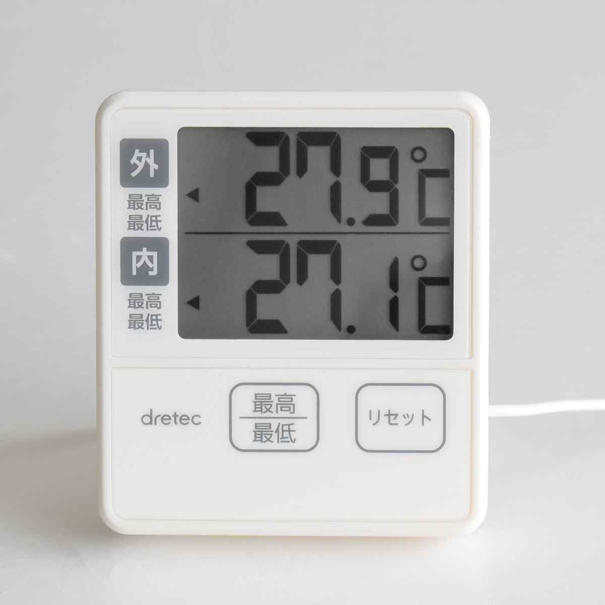 温度計 室内 室外 2箇所計測 ドリテック ( dretec デジタル温度計 水温計 外部センサー付き 電池式 最高 最低 マグネット 冷蔵庫 水槽 温度 測定器 デジタル 見やすい 温度管理 アクアリウム 観葉植物 温室 ) [3]