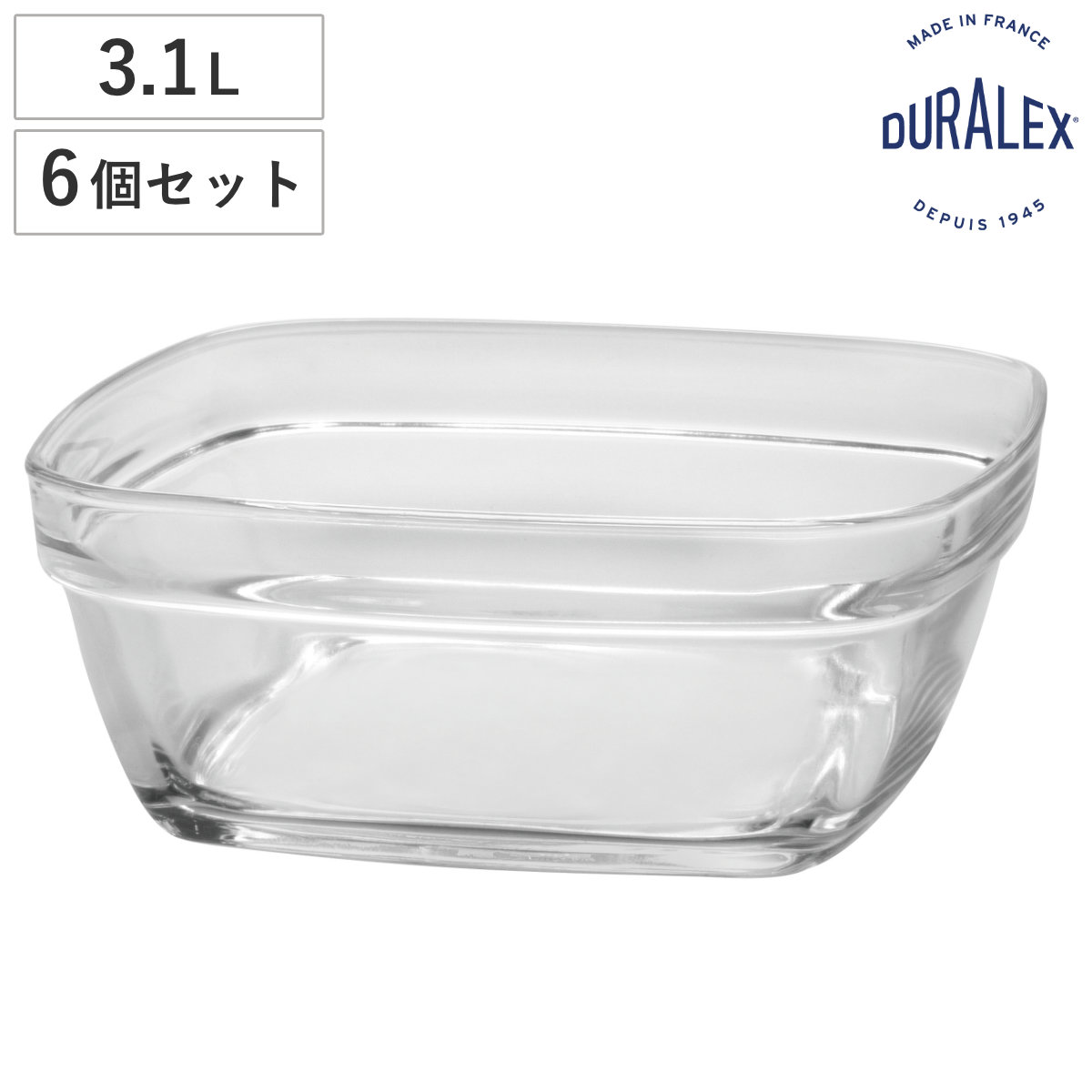 DURALEX デュラレックス カレボウル 3100cc （ 食洗機対応 電子レンジ対応 ガラスボウル メイン料理 つくりおき ガラス食器 6個セット 全面物理強化ガラス サラダ メイン 大きめ 耐熱性 においつきにくい 割れにくい おしゃれ 3.1L ）