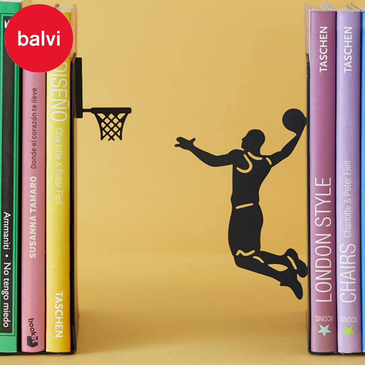 balvi ブックエンド 本立て 本 オシャレ スラムダンク （ バルビ 倒れない ブックスタンド 雑誌 収納 卓上シルエット デザイン 金属 本収納 仕切り インテリア ギフト プレゼント ユニーク おしゃれ 卓上収納 デスク整理 ブラック ）