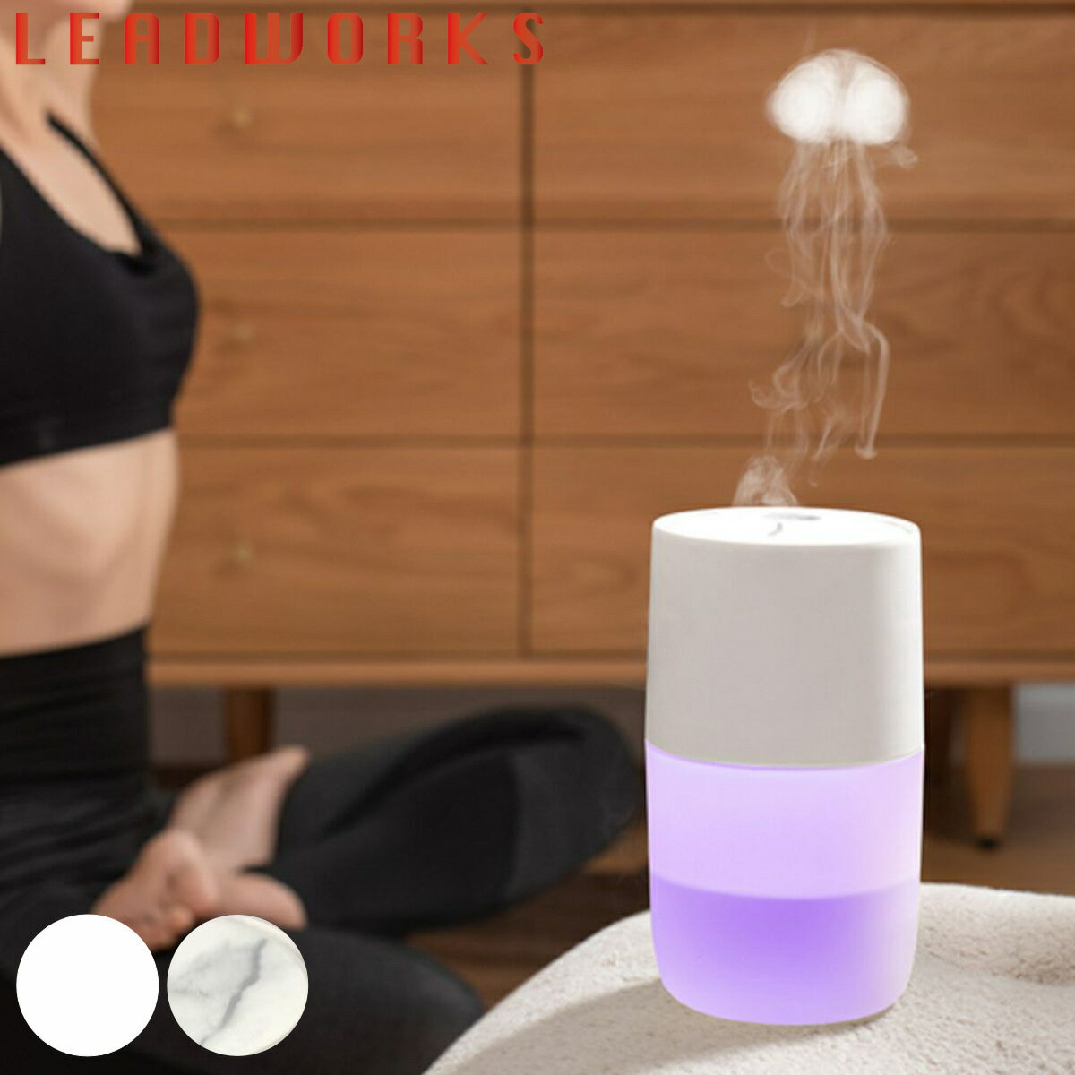 加湿器 持ち運び ジェリーフィッシュ ディフューザー LED クラゲ 照明 ライト USB充電 （ レッドワークス 卓上 充電式 LEDライト 280ml 2種類加湿モード 保湿 オフィス 会社 デスクワーク 車内 乾燥 対策 ）