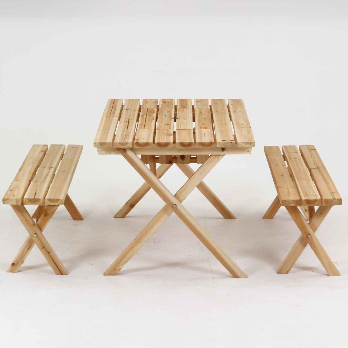 ガーデンテーブル BBQテーブル＆ベンチセット コンロスペース付 木製 （ テーブル ...