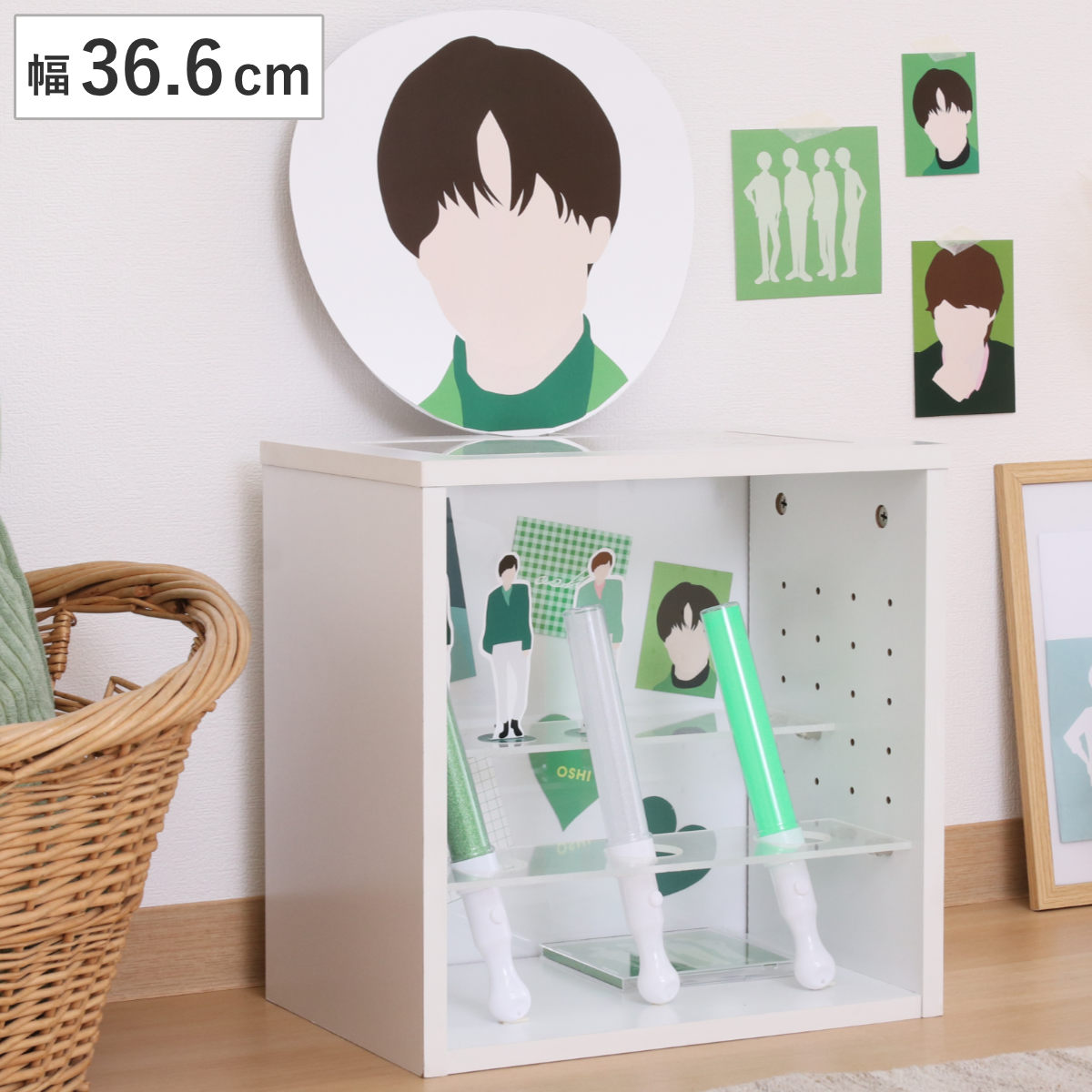 推し活 収納ボックス 幅36.6cm ディスプレイラック （ ディスプレイ ラック 棚 収納 家具 ボックス グッズ収納 飾り棚 オタ活 推し 可動棚 ホワイト シンプル ）のサムネイル