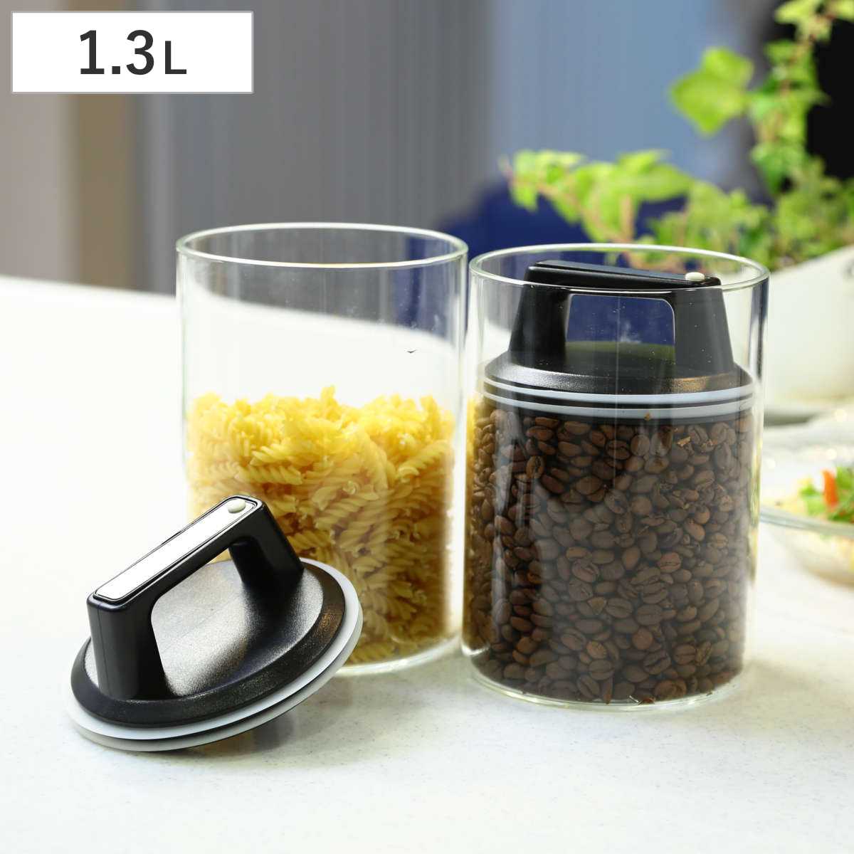 保存容器 1.3L 密閉 ガラスキャニスター エアリデューサー M （ ガラス ガラス保存容器 調味料容器 密閉容器 保存ビン 食品保存 ガラス製 ジャムポット 円形 丸型 ガラス容器 キッチン用品 1300cc 1300ml ）のサムネイル