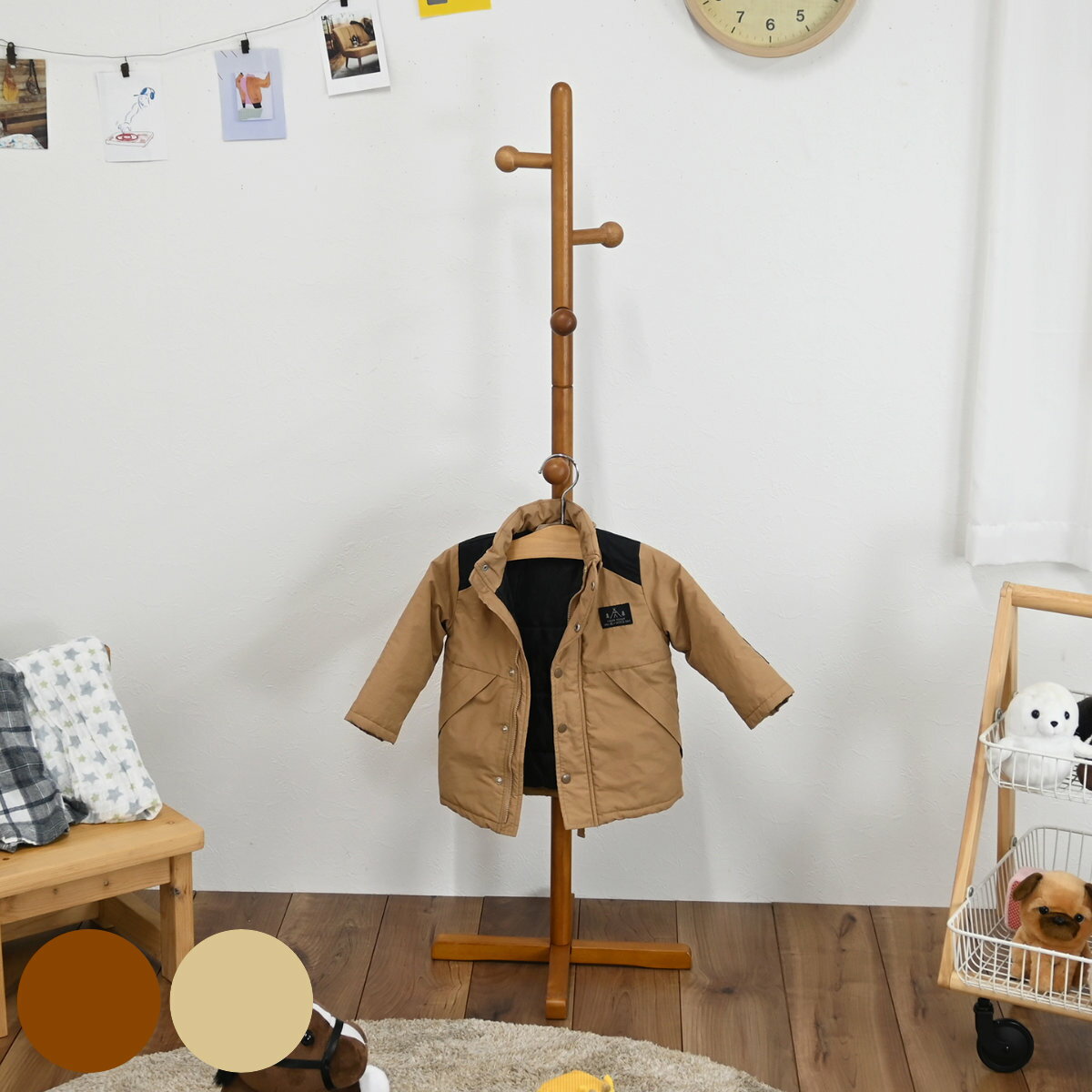 ポールハンガー 木製 子供 ( ハンガーラック コートハンガー 収納 天然木 高さ124cm 洋服掛け コート掛け ポールスタンド 子ども 軽量 玄関 リビング...