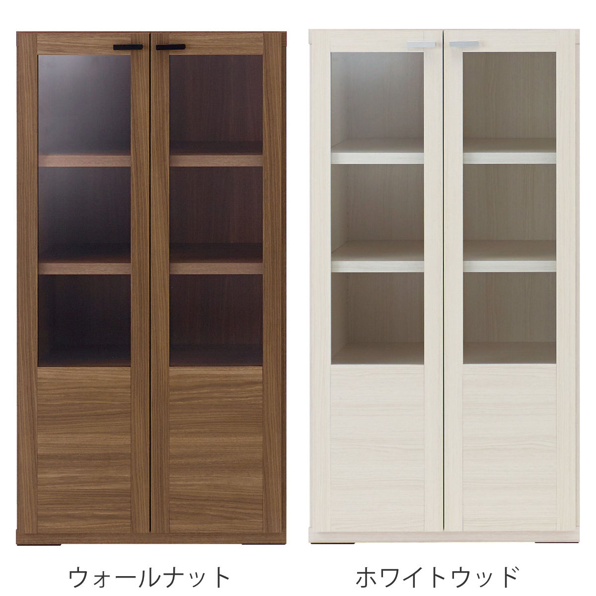 木製ラック ガラス戸 組合せ家具 リビングシェルフ 日本製 幅60cm （ ラック 棚 シ...