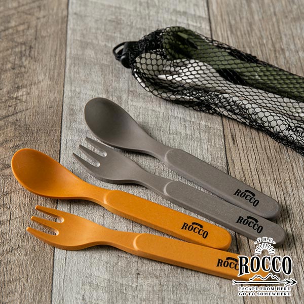 カトラリー アウトドア 竹 フォーク スプーン ロッコ ( バンブー アウトドア用品 バーベキュー BBQ キャンプ レジャー 袋付き お洒落 オシャレ おしゃれ オレンジ ホワイト グリーン カーキ グレー )