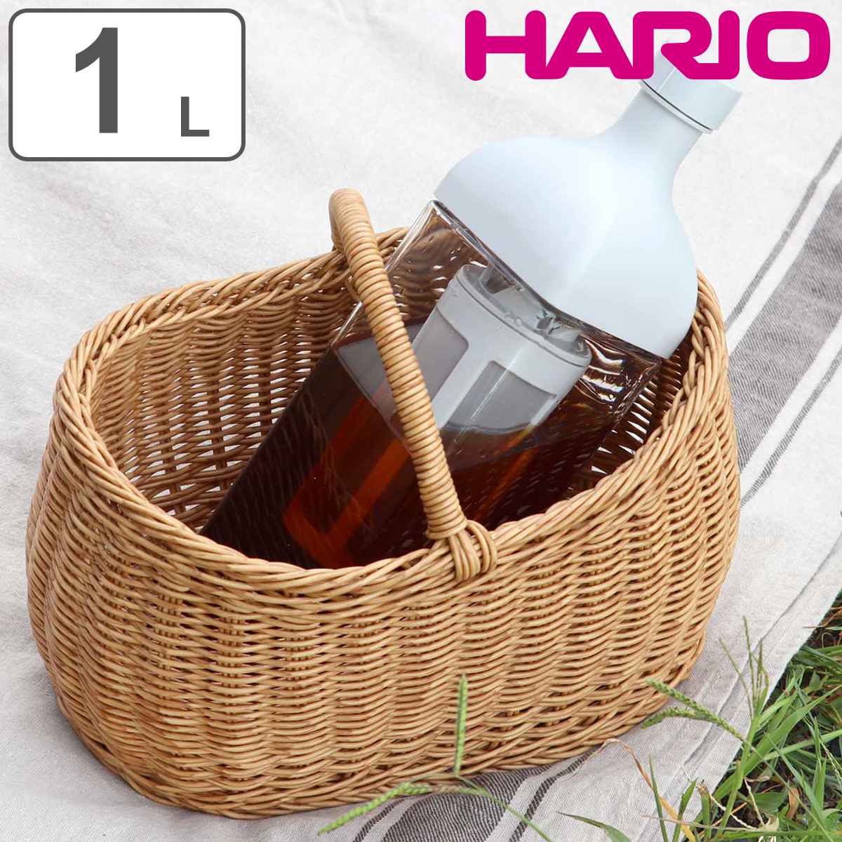 ハリオ カークコーヒーボトル 1L 8杯用 プラスチック （ HARIO 食洗機対応 冷水筒 水差し 麦茶ポット 水さし 日本製 横置き 縦置き コーヒーボトル 角型 熱湯 ストレーナー付き 水出し アイスコーヒー おしゃれ ）