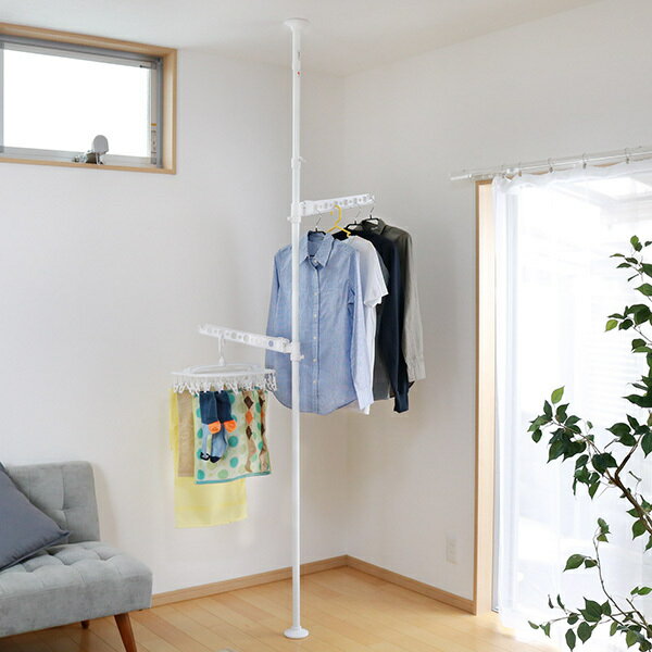 室内物干し 突っ張り式 物干しポール 突っ張り 物干し ( 部屋干し つっぱり式 ハンガーアーム 室内干し 白 洗濯物干し 物干しスタンド 省スペース つっぱり...