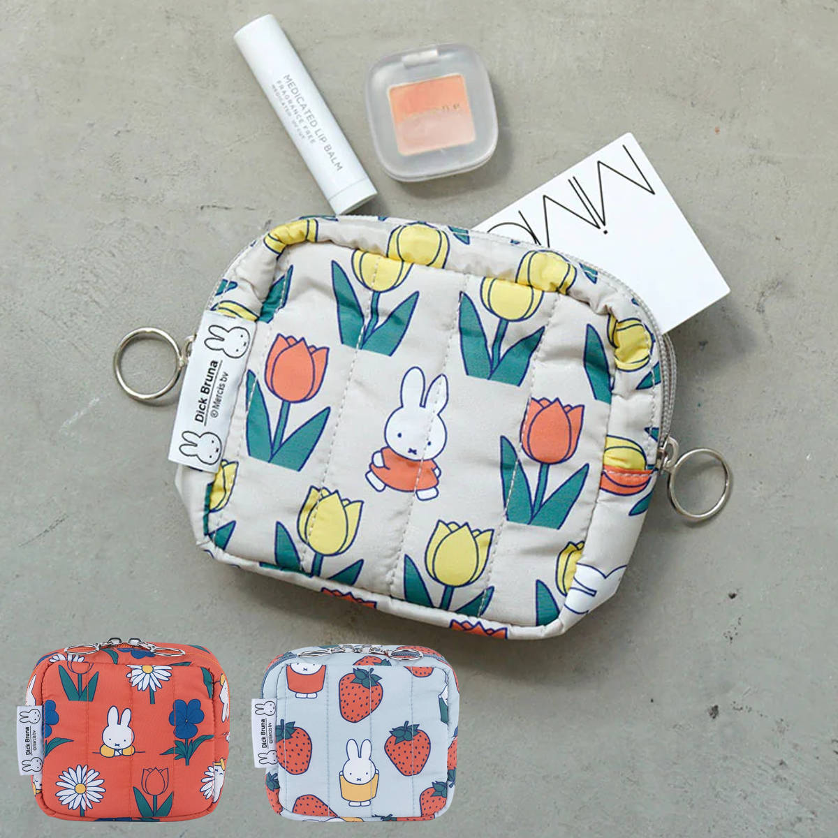 ポーチ ミッフィー miffy Dick Bruna 小さめ 小物入れ キルティングスクエアポーチ （ コスメポーチ コンパクト かわいい 小物収納 ファスナー 小物 化粧品 薬 コスメ リップ 持ち運び おしゃれ ）