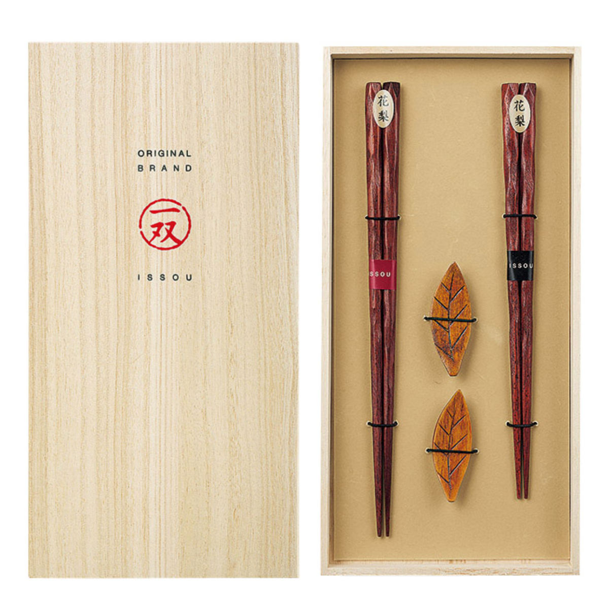 箸 ギフト 箸置き セット 一双 桐箱入り 天然木 ( ペア箸 ギフト箸 夫婦箸 木製 お箸 はし ハシ ゆずり葉 プレゼント 贈り物 おしゃれ お祝い 日本製...