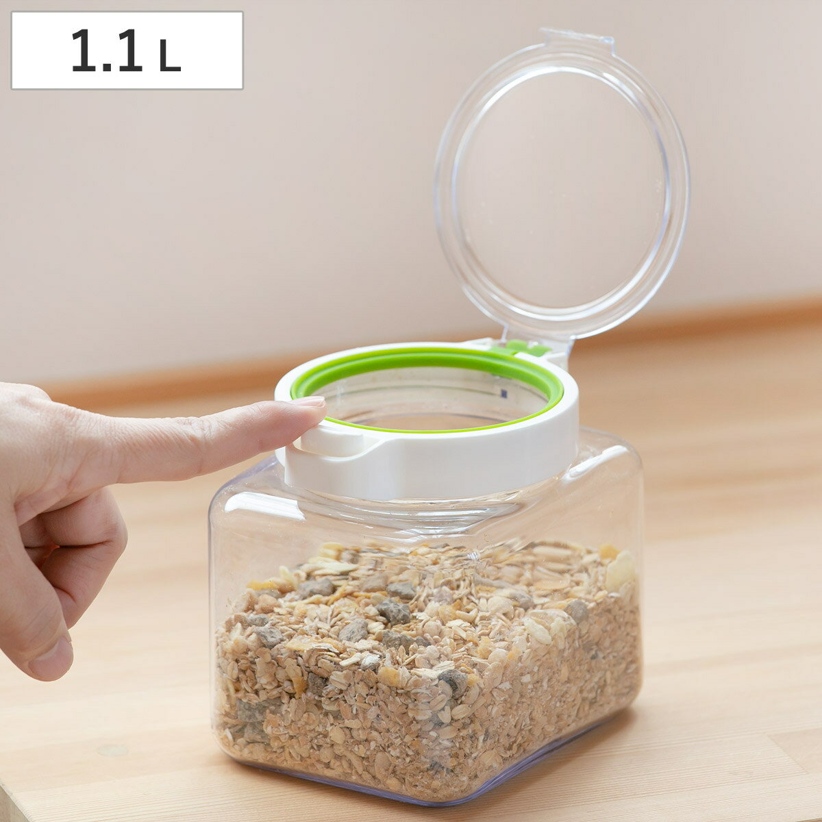 保存容器 密閉 1.1L キーポット 角型 （ ワンプッシュ KEEPOT ラストロウェア 食洗機対応 冷蔵庫対応 保存 容器 調味料容器 調味料入れ キャニスター ストッカー プラスチック 食洗機OK ワンタッチ 日本製 ）