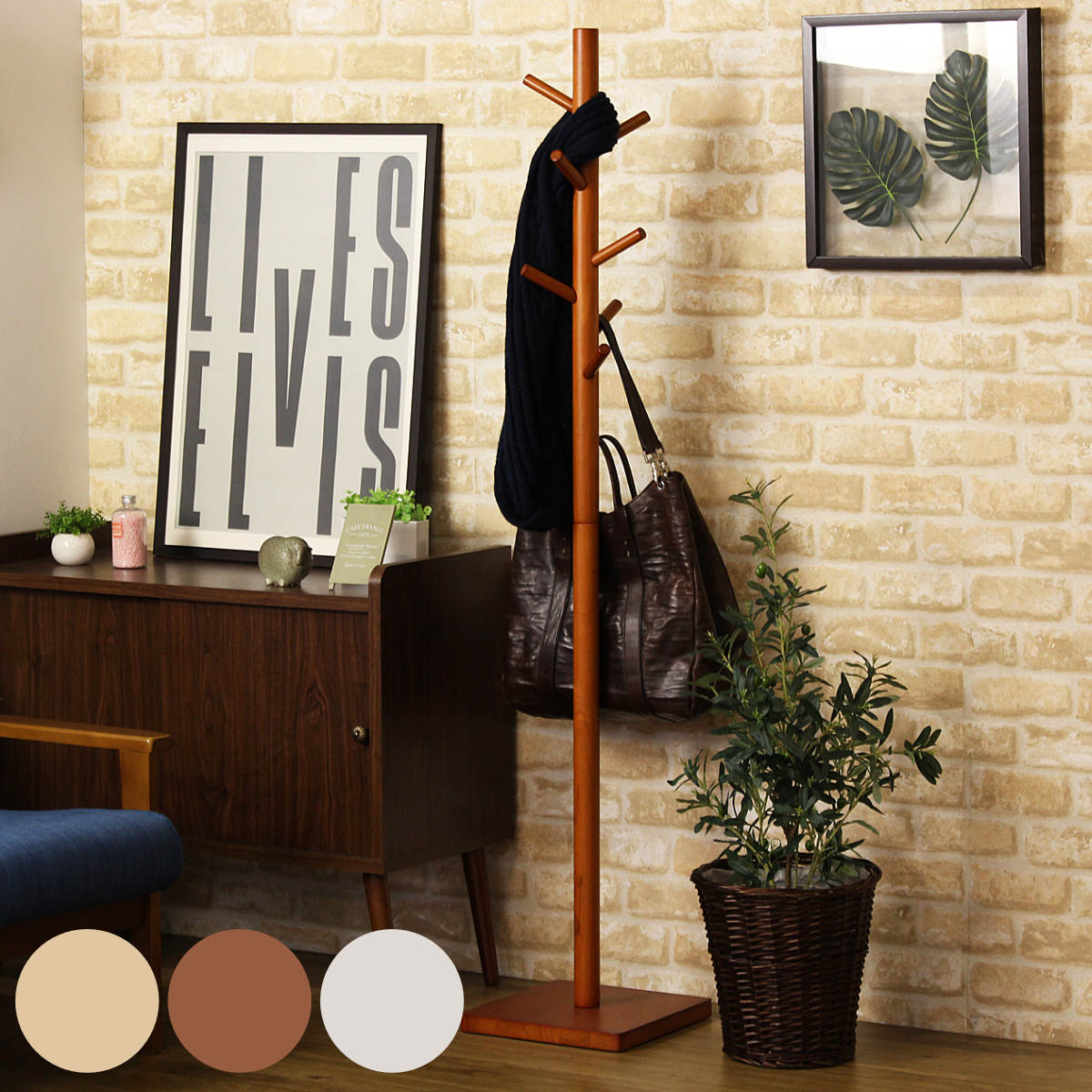 ポールハンガー 木製 ハンガーラック （ コートハンガー 収納 スリム 天然木 ハンガーポール 洋服掛け コート掛け 木 おしゃれ コンパクト 北欧 玄関 ポールスタンド バッグ 帽子 掛け 玄関収納 リビング 省スペース ）