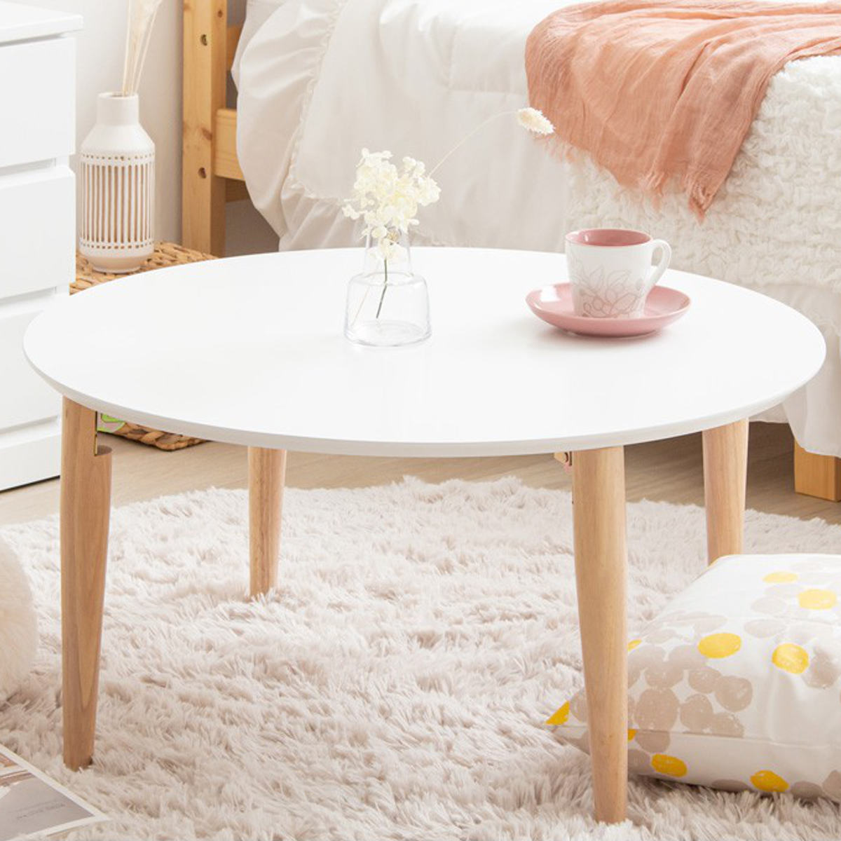 ローテーブル 幅75cm 折りたたみ 丸 木製 天然木 （ リビングテーブル センターテーブル 円形 丸テーブル 完成品 白 北欧風 ナチュラル おしゃれ ）