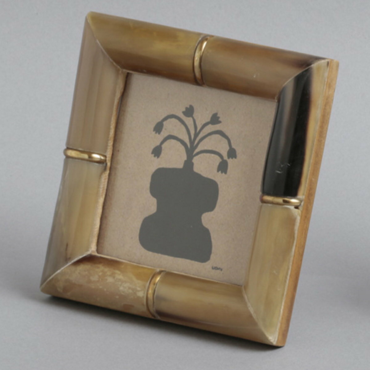 フォトフレーム ホーン&ブラスリングフォトフレームS 卓上 14×14cm ( フォトスタンド 木製 骨 真鍮 写真立て おしゃれ 壁掛け 四角 正方形 写真フレーム 写真入れ インテリア 雑貨 フォト 写真 飾る 壁面 写真たて ) [2]