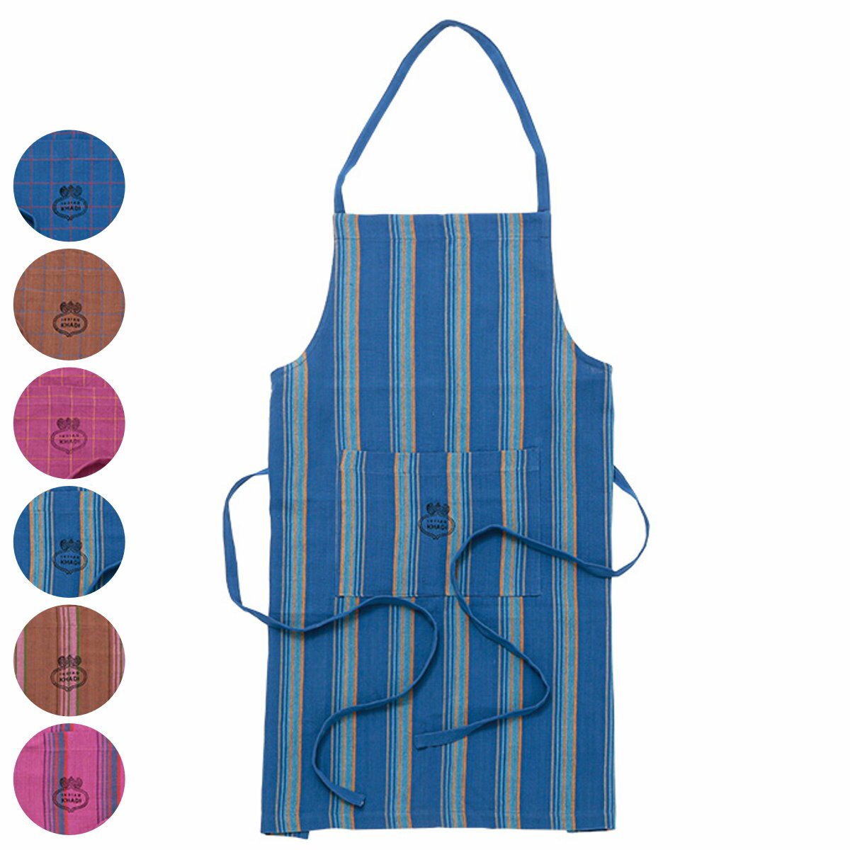 エプロン カディエプロン チェック ストライプ コットン100％ （ キッチンエプロン 綿100％ 首掛け型 胸当てエプロン コットン ポケット付き ビブエプロン 台所エプロン カディ織り 大人用 綿 おしゃれ かわいい 腰ひも レディース ）