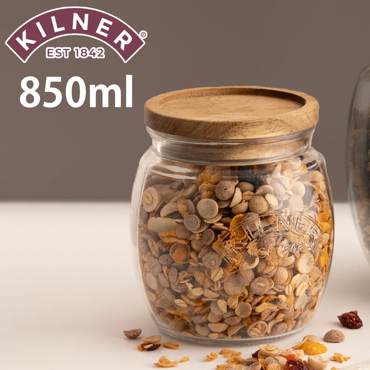 保存瓶 KILNER 木蓋 850ml Universal Jar Acacia Wooden Lid （ キルナー ガラス 木製フタ 食洗機対応 密閉容器 ガラスジャー キャニスター ガラス保存瓶 お菓子 グラノーラ ピクルス 調味料 小物入れ おしゃれ ）